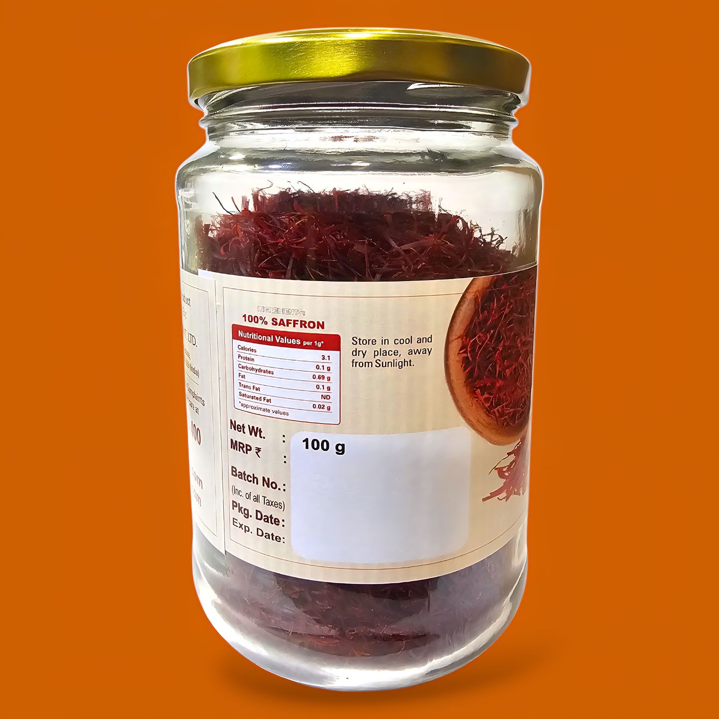 KASHMIRI MONGRA SAFFRON 100GM GLASS BOTTLE